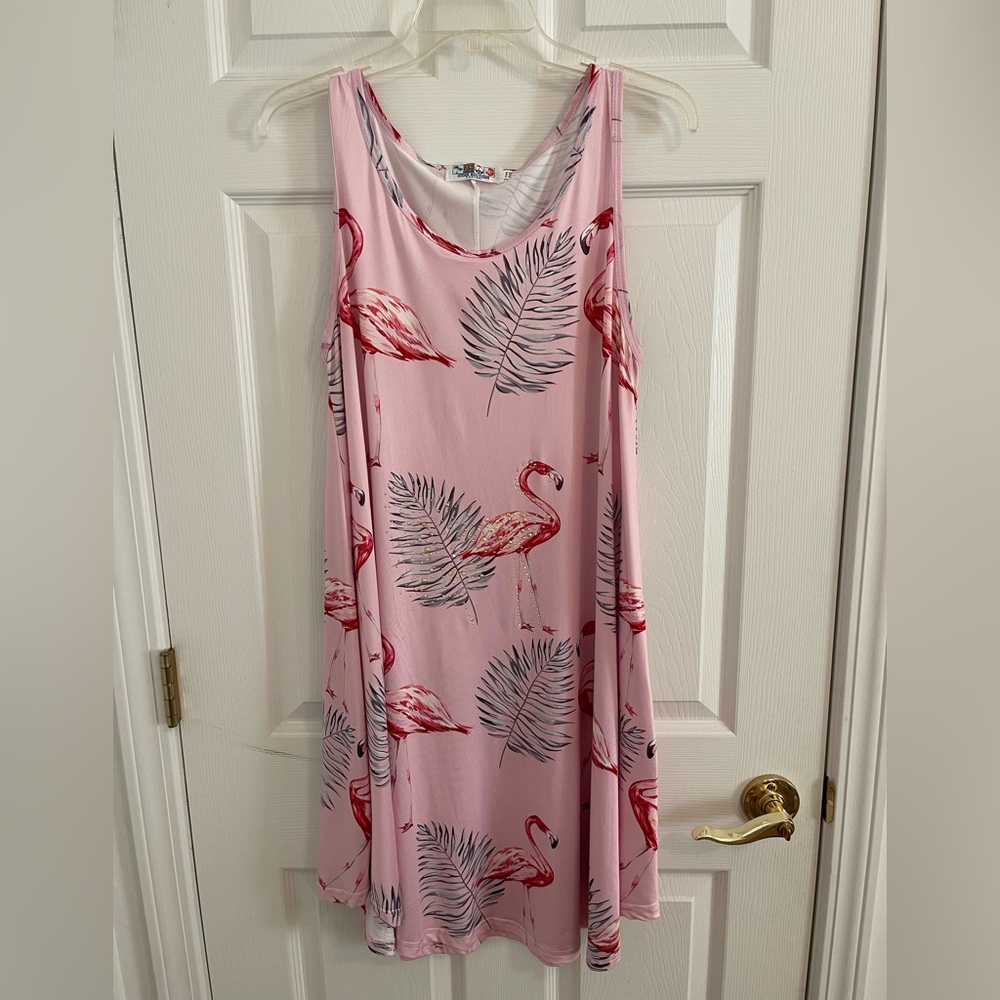 India Boutique Light Pink Tropical Print Sleeveless Dress